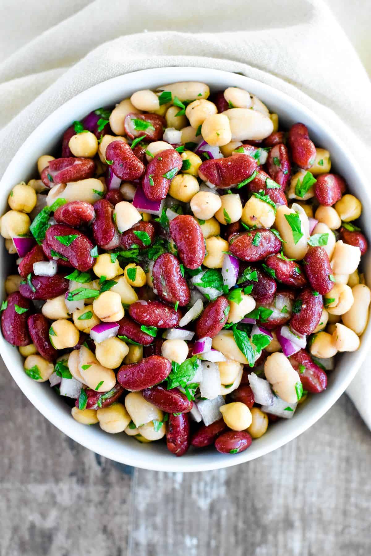 Three bean salad in a bowl.