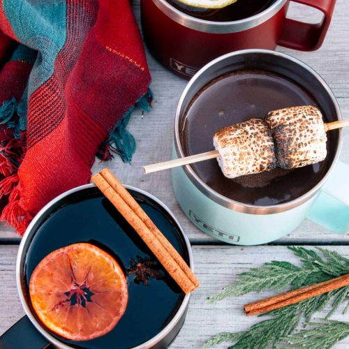 3 Winter Cocktails in mugs