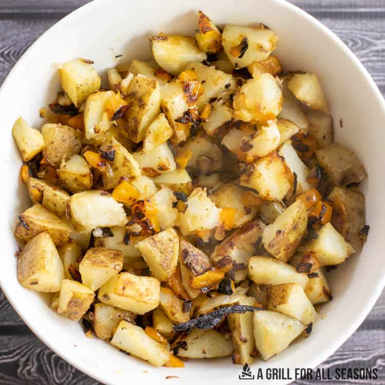 Potato cubes in a bowl.