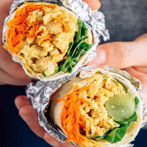 Chickpea salad wrapped in tortillas.