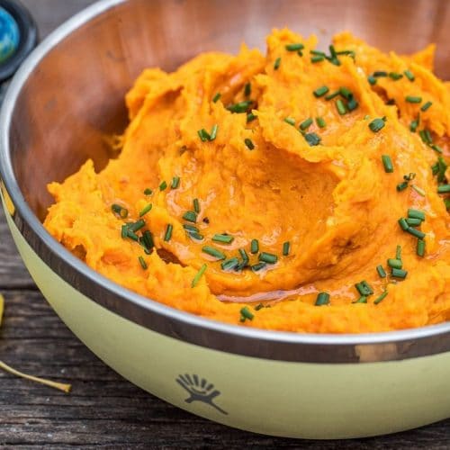 Mashed sweet potatoes in a bowl