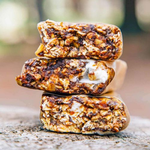 S'mores Bars stacked on a rock