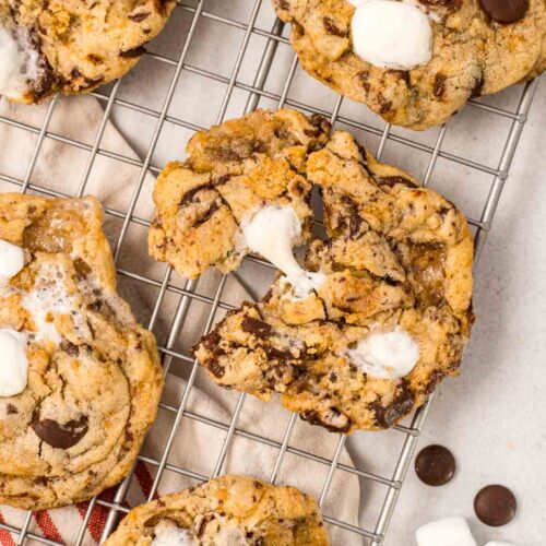 S’mores cookies on a wire rack.