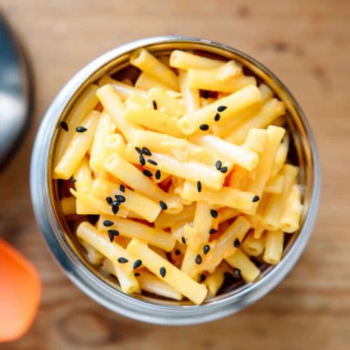Mac and cheese in a thermos jar